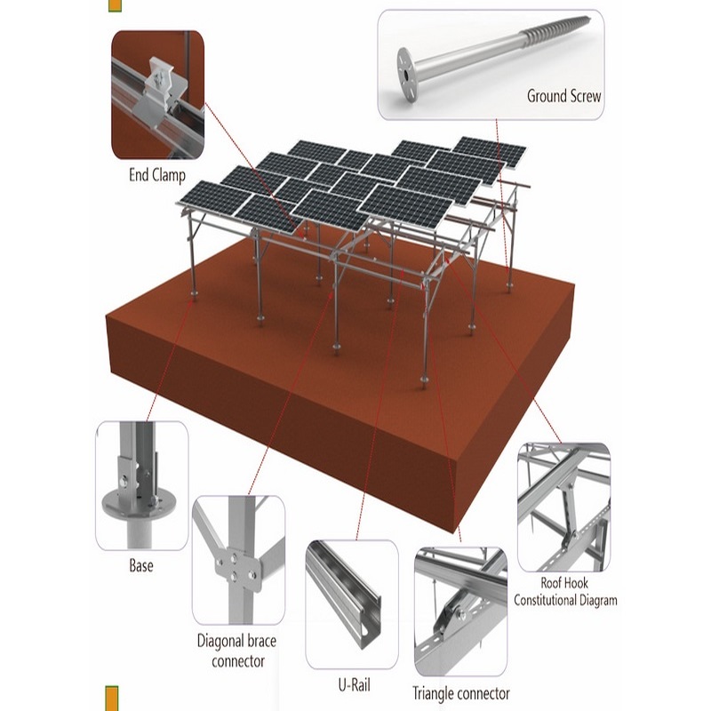 Cadres de montage de panneaux solaires, Support de montage d'usine photovoltaïque au sol pour ferme solaire agricole