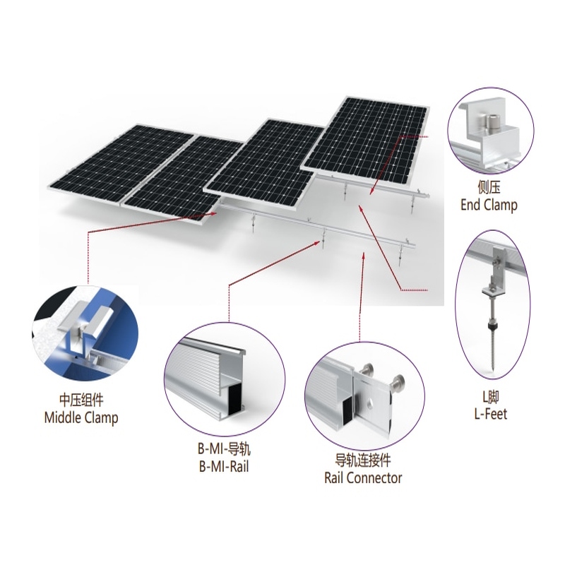 Chine fournisseur haute qualité toit en asphalte solaire pv montage l pieds kits de clignotants pour système de montage de toit en bardeaux